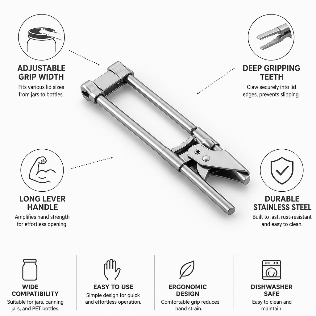 Stainless Steel Adjustable Grip Jar & Bottle Opener