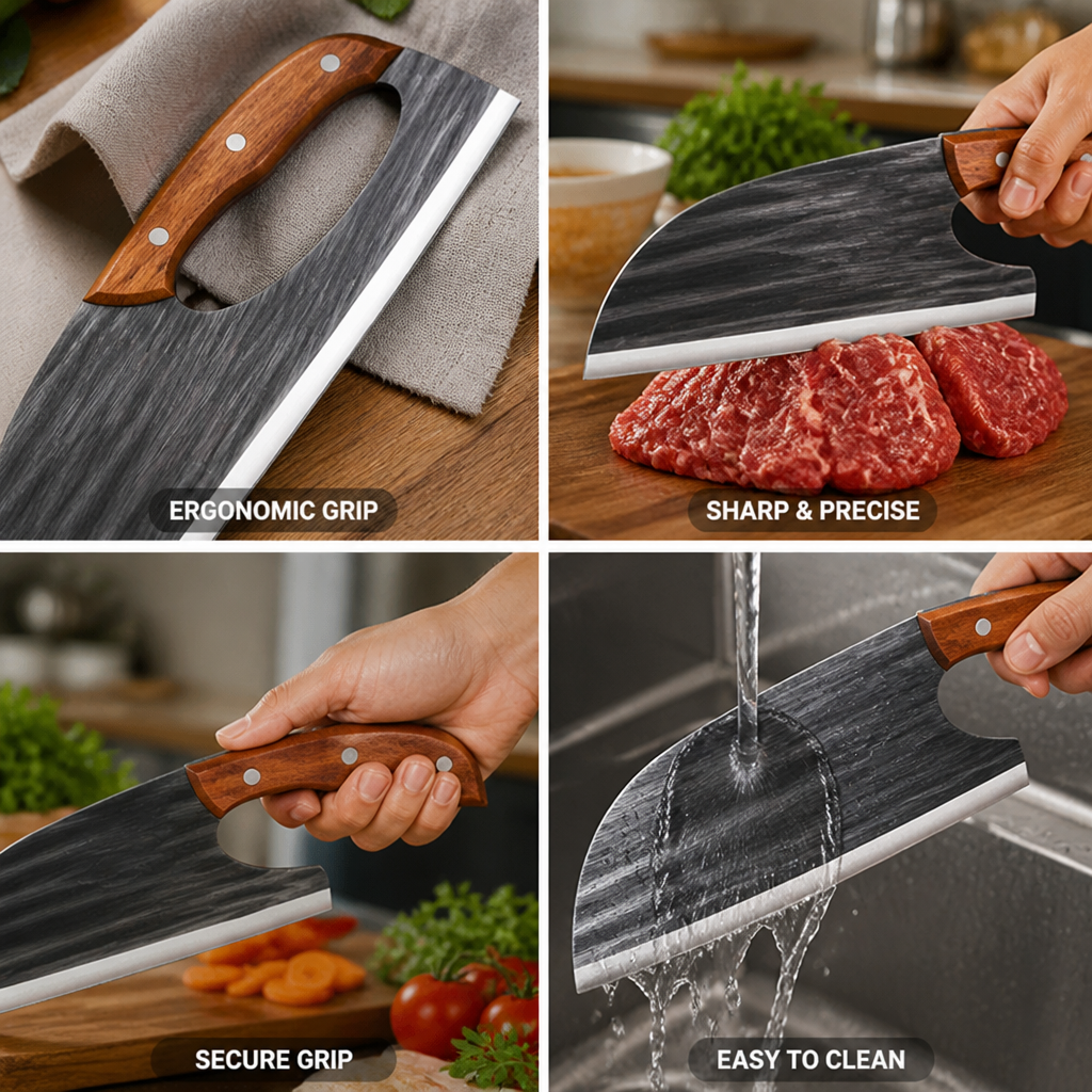 Stainless Steel Blade & Ergonomic Wood Handle Kitchen Knife