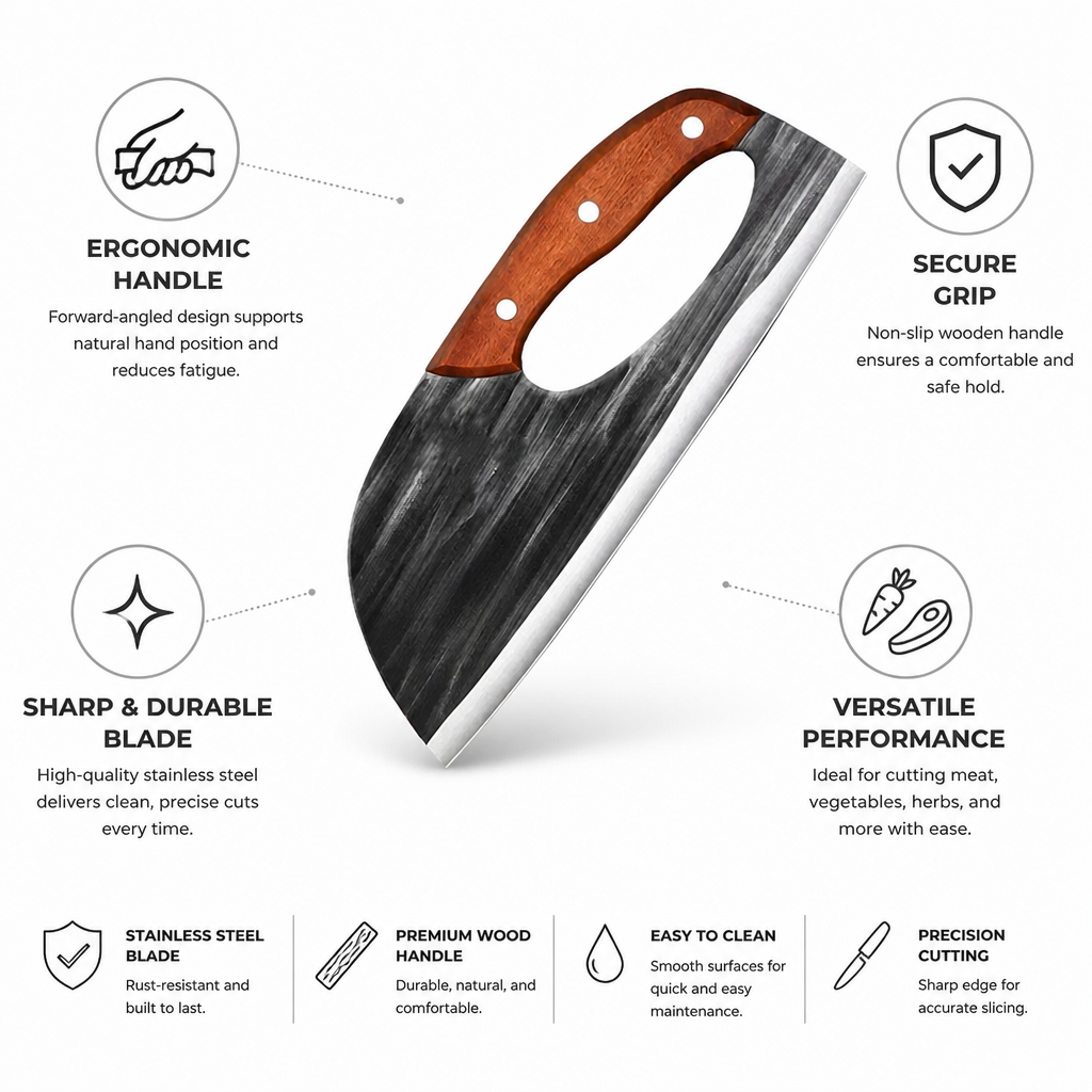 Stainless Steel Blade & Ergonomic Wood Handle Kitchen Knife