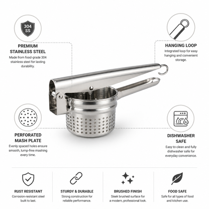 Stainless Steel Potato Masher (Removable Parts, Dishwasher-Safe)