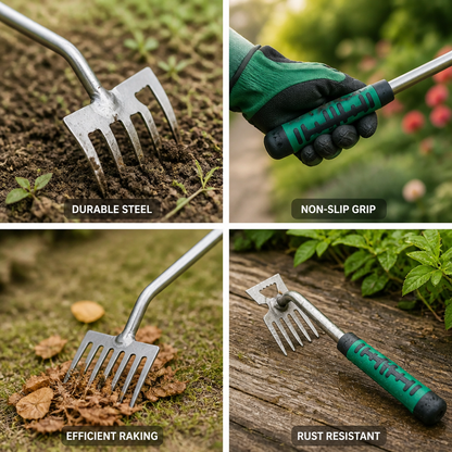 Steel Tines Non-Slip Handle Garden Rake