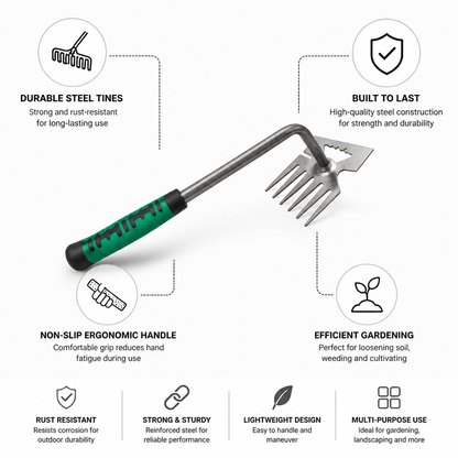 Steel Tines Non-Slip Handle Garden Rake