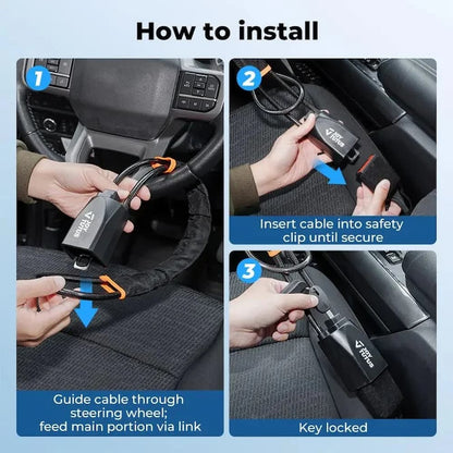 Steering Wheel Lock Cut-Resistant Cable Fits 69 Cm