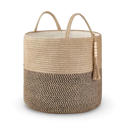 Storage Basket Handcrafted Macramé Cotton Rope & Reinforced Handles