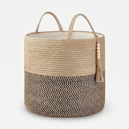 Storage Basket Handcrafted Macramé Cotton Rope & Reinforced Handles
