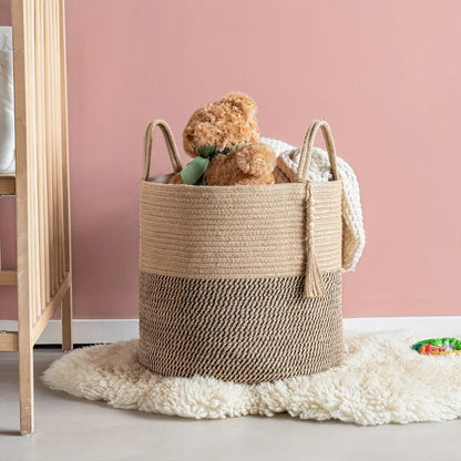 Storage Basket Handcrafted Macramé Cotton Rope & Reinforced Handles