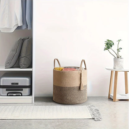 Storage Basket Handcrafted Macramé Cotton Rope & Reinforced Handles