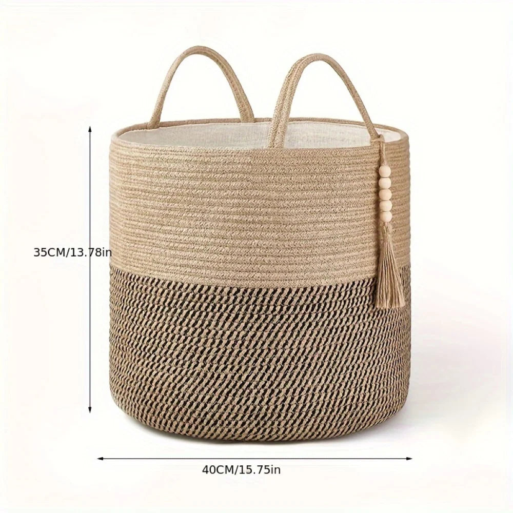 Storage Basket Handcrafted Macramé Cotton Rope & Reinforced Handles