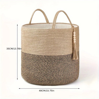 Storage Basket Handcrafted Macramé Cotton Rope & Reinforced Handles