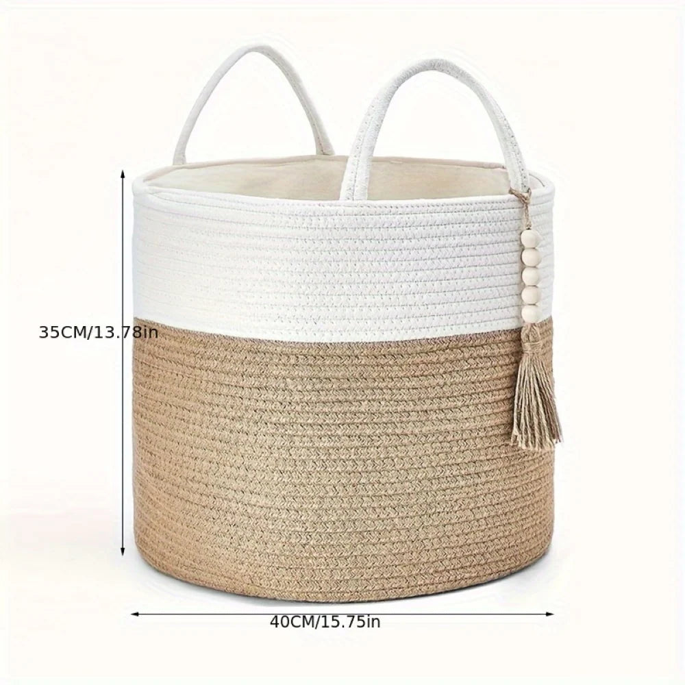 Storage Basket Handcrafted Macramé Cotton Rope & Reinforced Handles