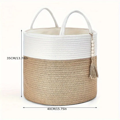 Storage Basket Handcrafted Macramé Cotton Rope & Reinforced Handles