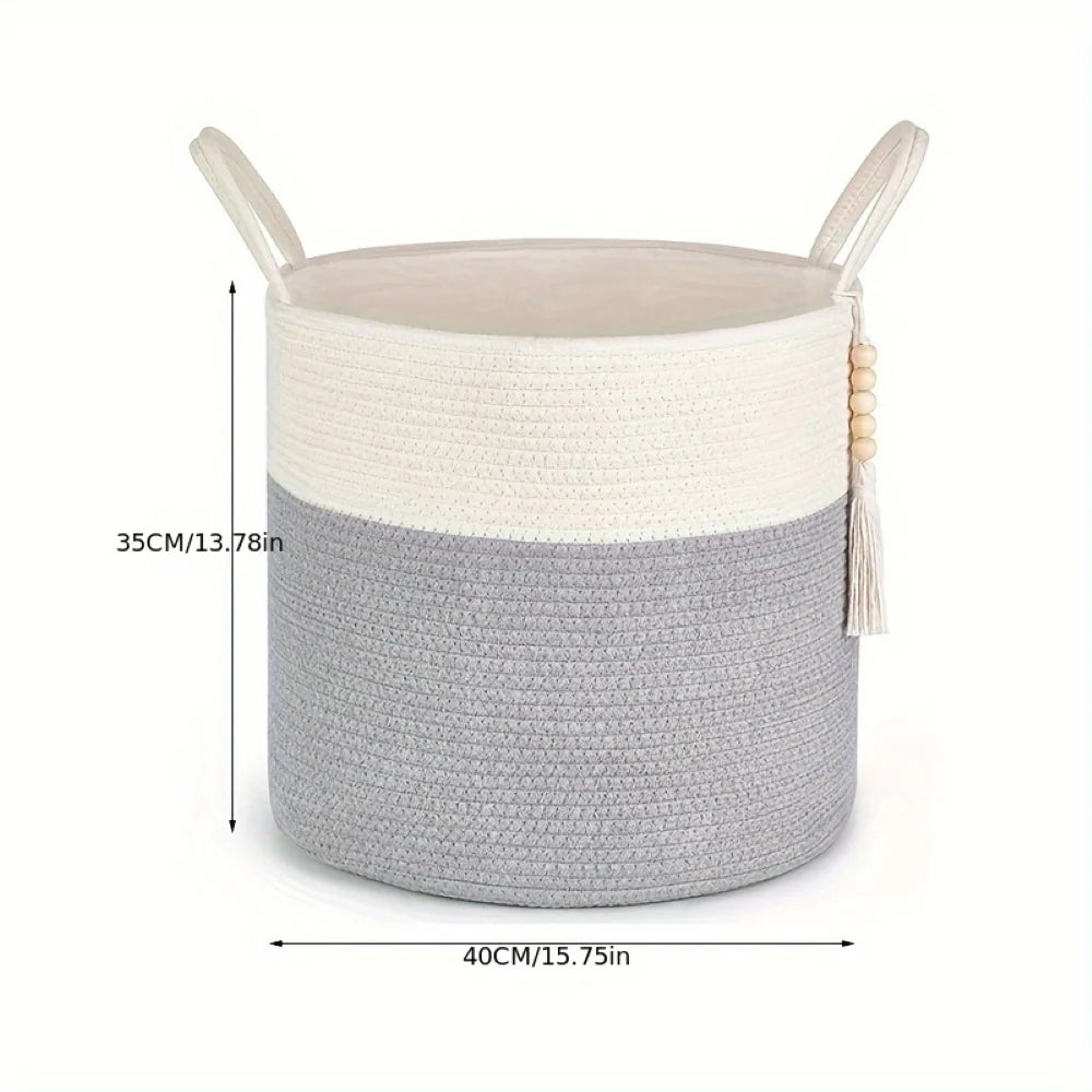 Storage Basket Handcrafted Macramé Cotton Rope & Reinforced Handles