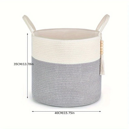 Storage Basket Handcrafted Macramé Cotton Rope & Reinforced Handles