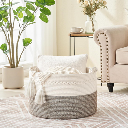 Storage Basket Large Round Cotton Rope Machine Washable