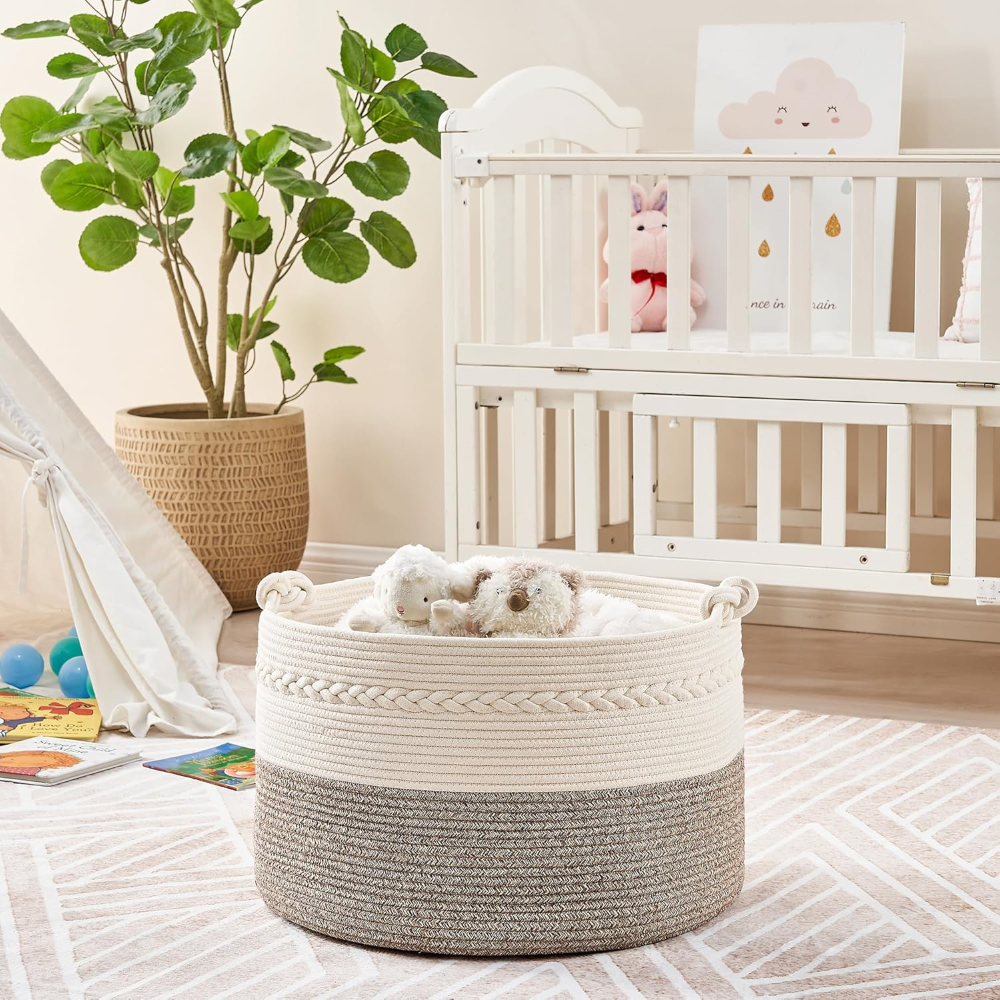 Storage Basket Large Round Cotton Rope Machine Washable