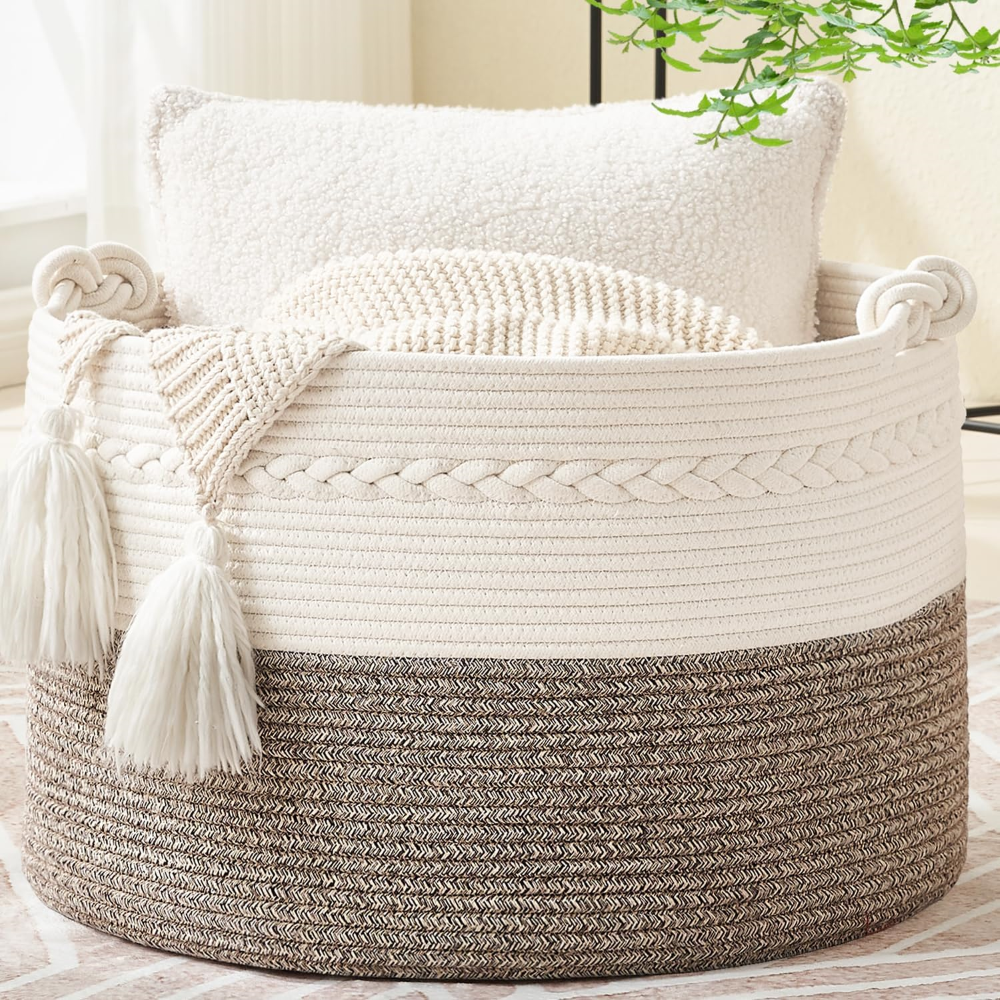Storage Basket Large Round Cotton Rope Machine Washable