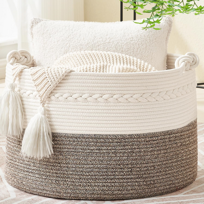 Storage Basket Large Round Cotton Rope Machine Washable