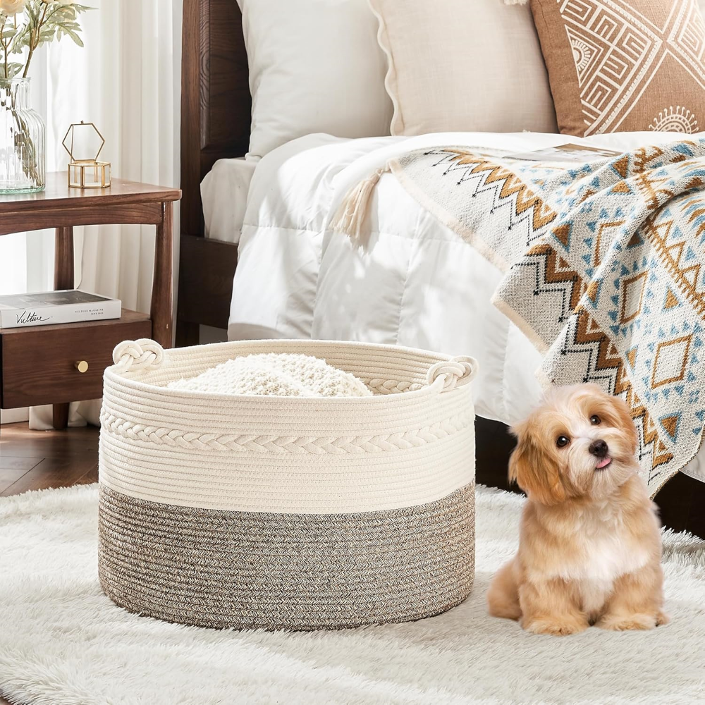 Storage Basket Large Round Cotton Rope Machine Washable