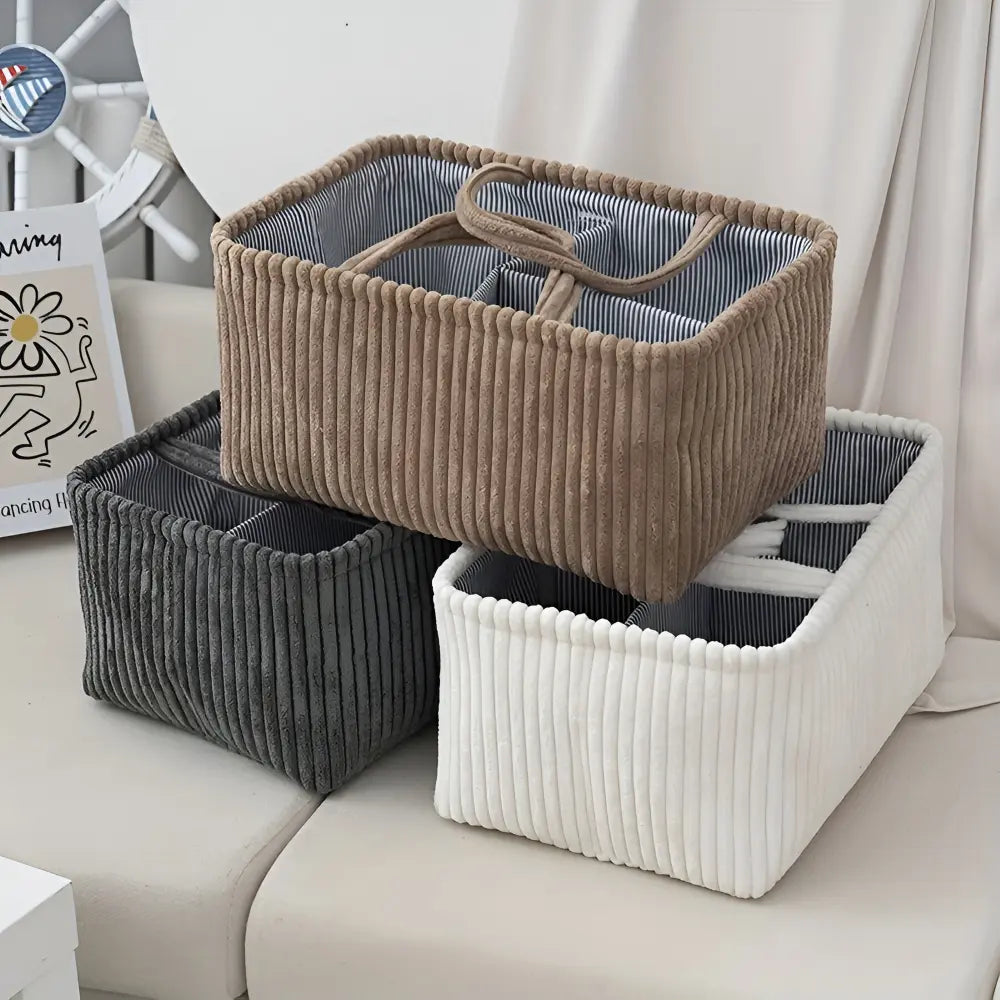 Storage Basket Multiple Compartments & Sturdy Handles Polyester