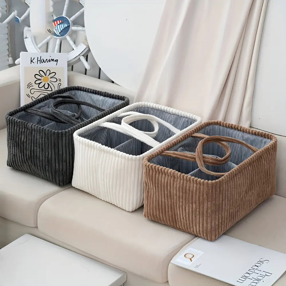 Storage Basket Multiple Compartments & Sturdy Handles Polyester