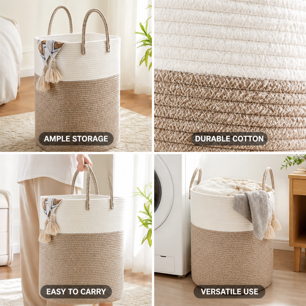 Storage Bin Woven Cotton Up To 100L With Handles