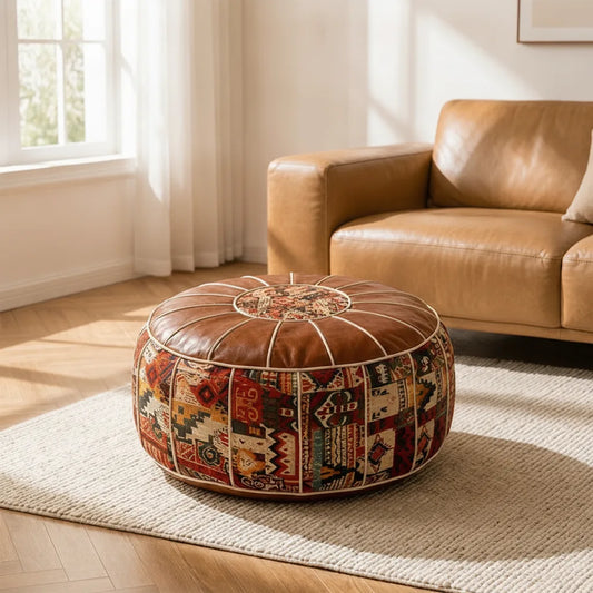 Storage Ottoman Boho Kilim Faux Leather Hidden Storage