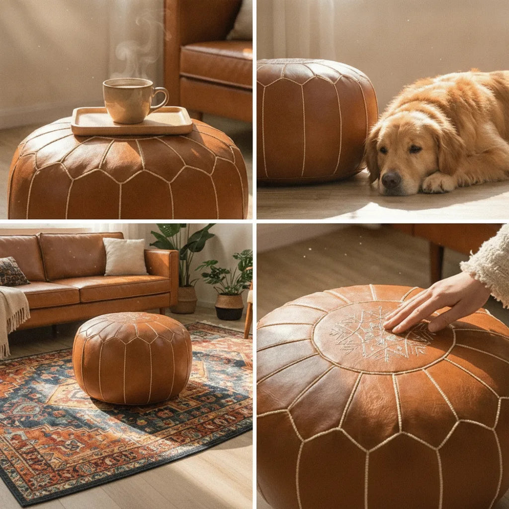 Storage Pouf Hidden Storage Hand-Embroidered & Water-Repellent