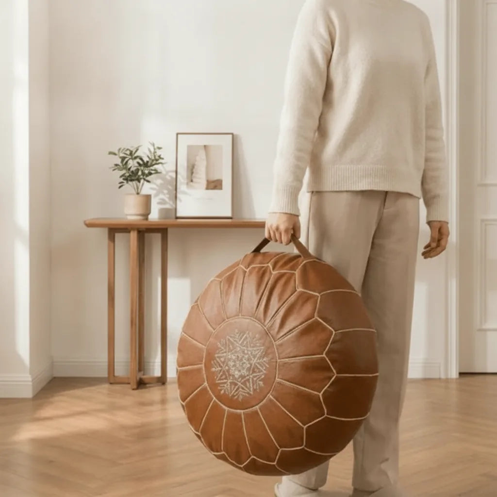 Storage Pouf Hidden Storage Hand-Embroidered & Water-Repellent