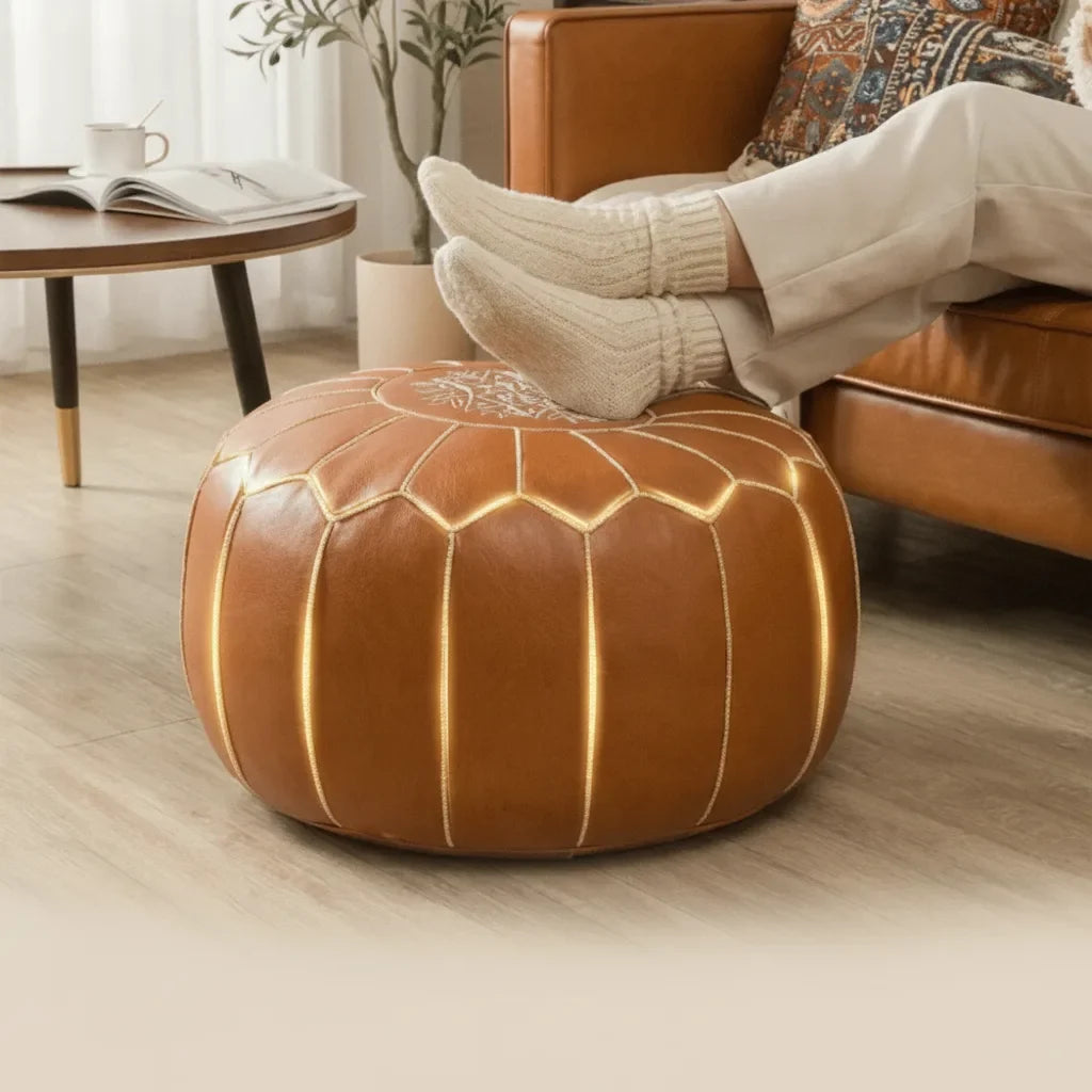 Storage Pouf Hidden Storage Hand-Embroidered & Water-Repellent