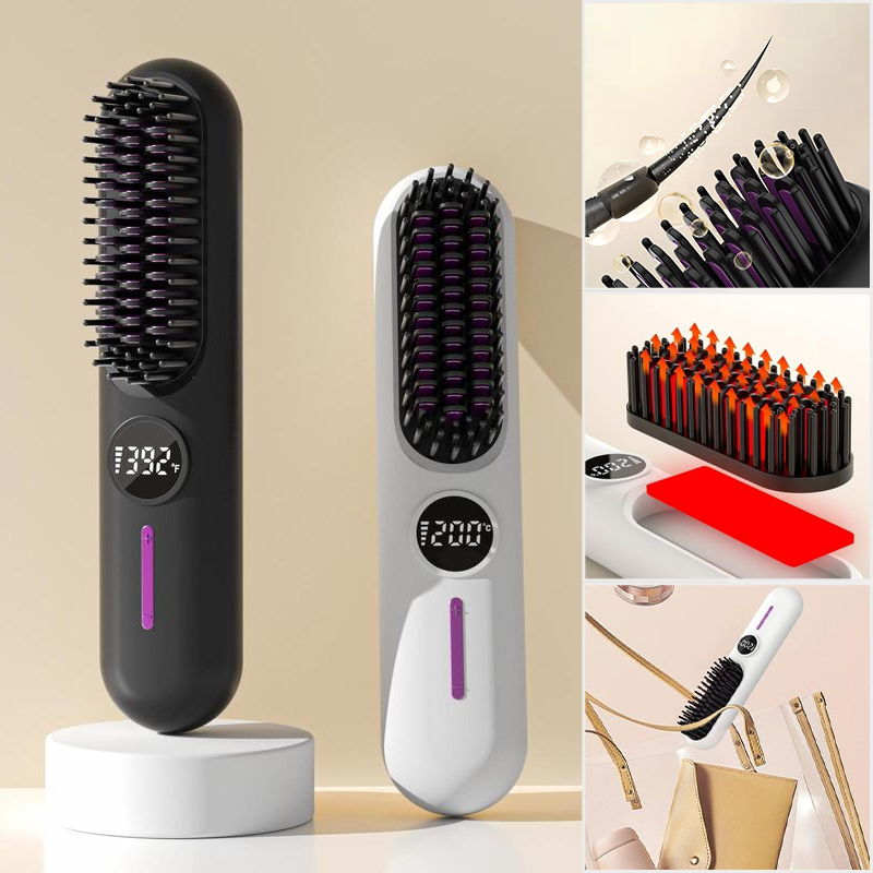 Straightening Brush Cordless Ceramic Digital Temperature Display