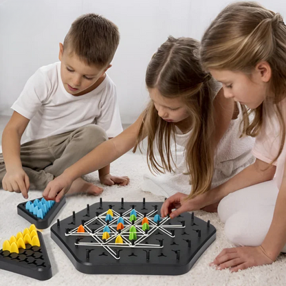 Strategy Board Game Hexagonal Pegboard & Rubber Bands