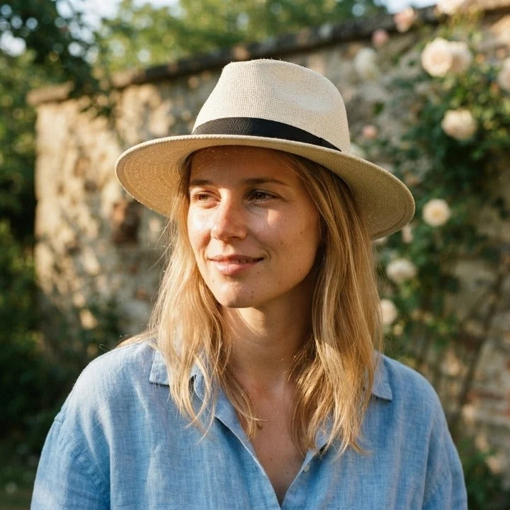 Straw Fedora Hat Handwoven UPF Sun Protection Adjustable Fit