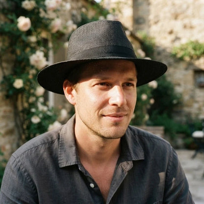 Straw Fedora Hat Handwoven UPF Sun Protection Adjustable Fit