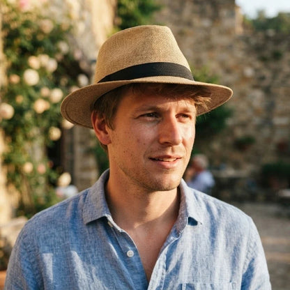 Straw Fedora Hat Handwoven UPF Sun Protection Adjustable Fit