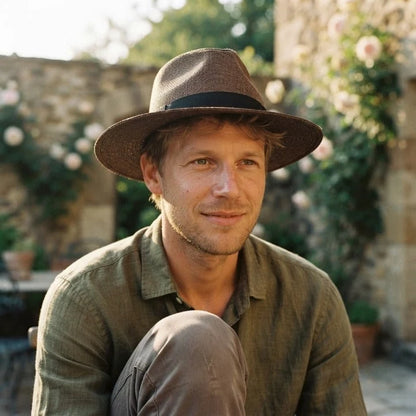 Straw Fedora Hat Handwoven UPF Sun Protection Adjustable Fit