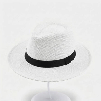 Straw Fedora Hat Handwoven UPF Sun Protection Adjustable Fit