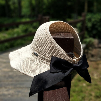 Straw Sun Hat UV-Protective Wide Brim Ponytail Opening