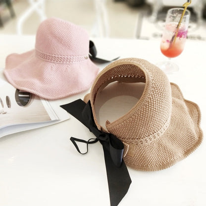 Straw Sun Hat UV-Protective Wide Brim Ponytail Opening