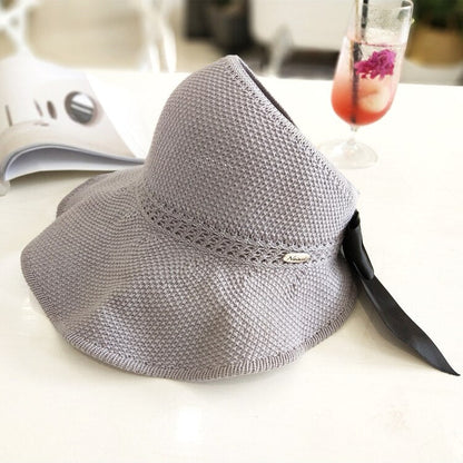 Straw Sun Hat UV-Protective Wide Brim Ponytail Opening