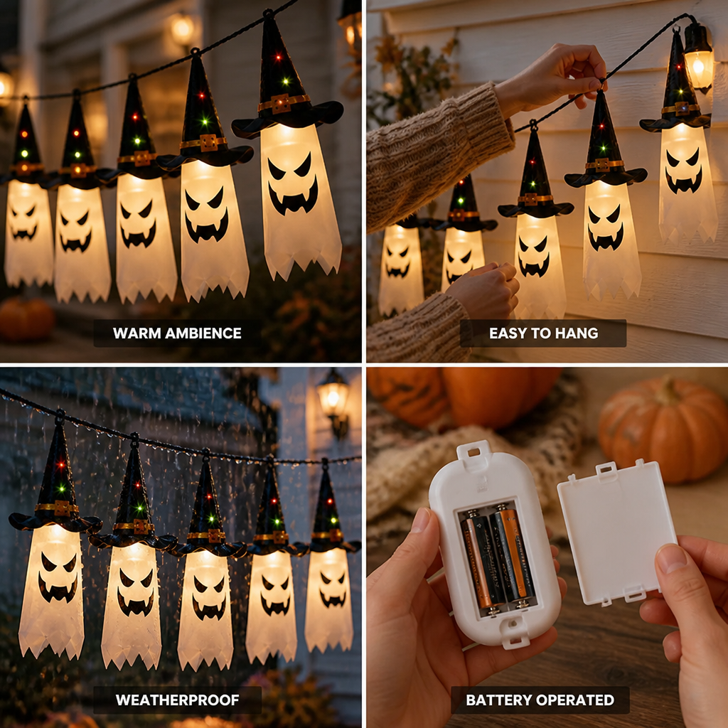 String Lights Ghost Lanterns Warm White LED Battery-Operated