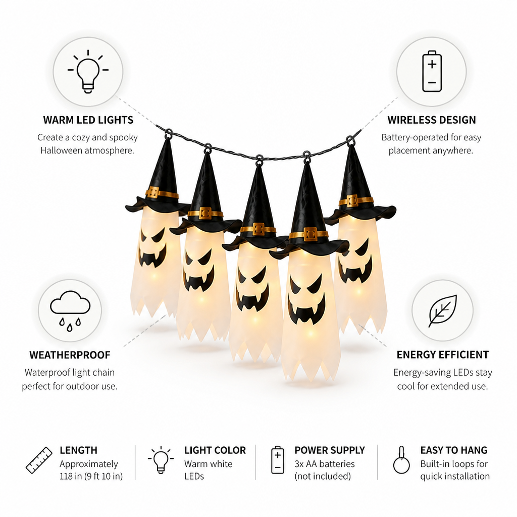 String Lights Ghost Lanterns Warm White LED Battery-Operated