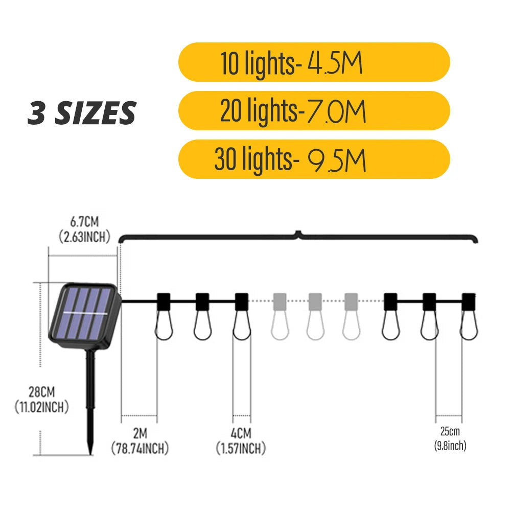 String Lights Solar-Powered Warm Edison & Weatherproof