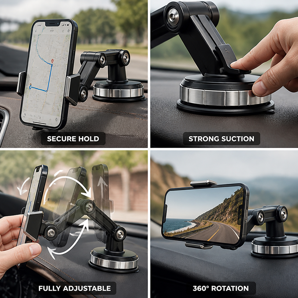 Suction Cup Adjustable Arm Car Phone Mount (360° Rotating Ball Joint)