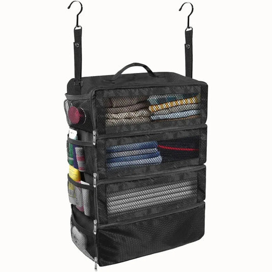 Suitcase Organizer 4-Compartment Foldable With Hanging Hooks
