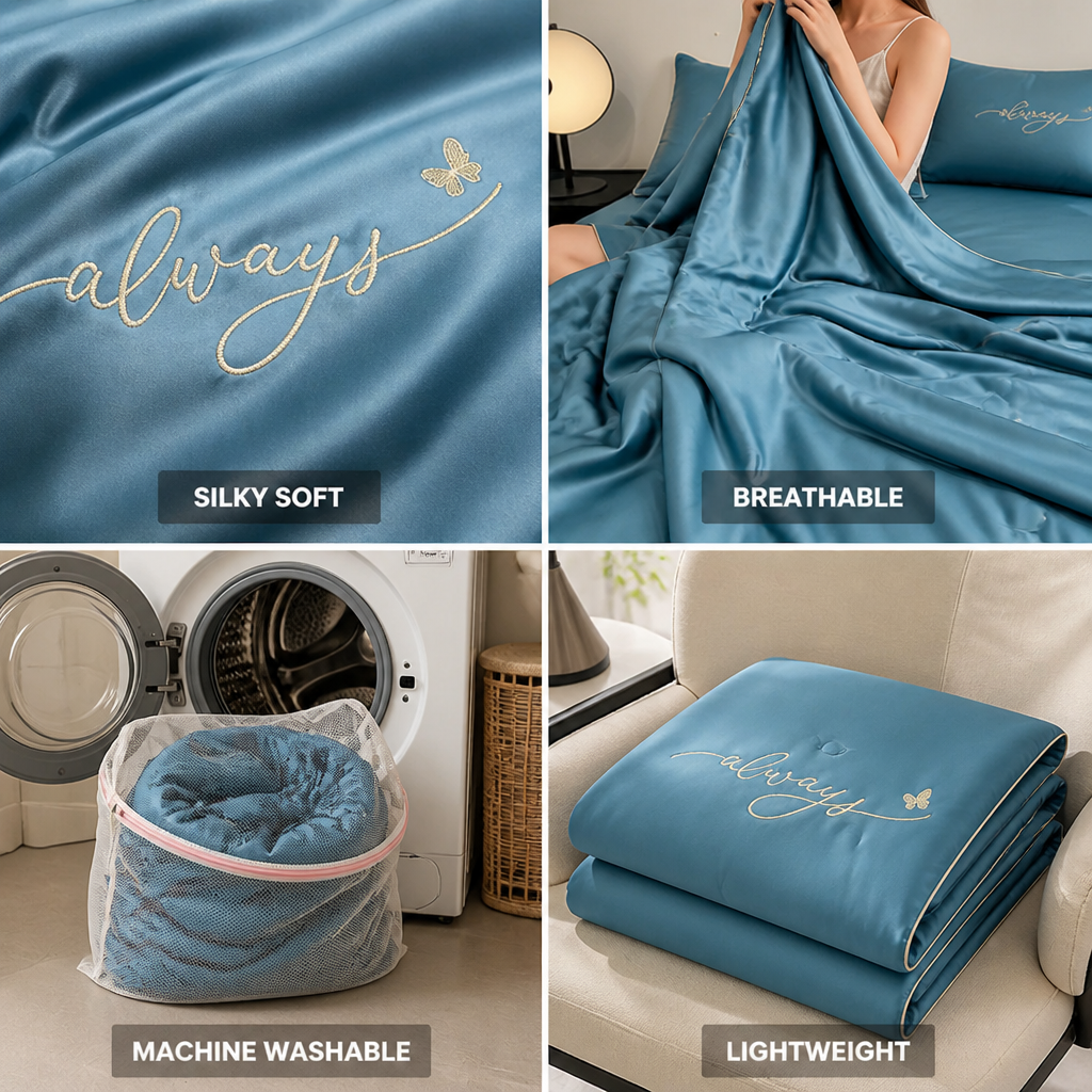 Summer Blanket Breathable Silky Polyester Machine Washable