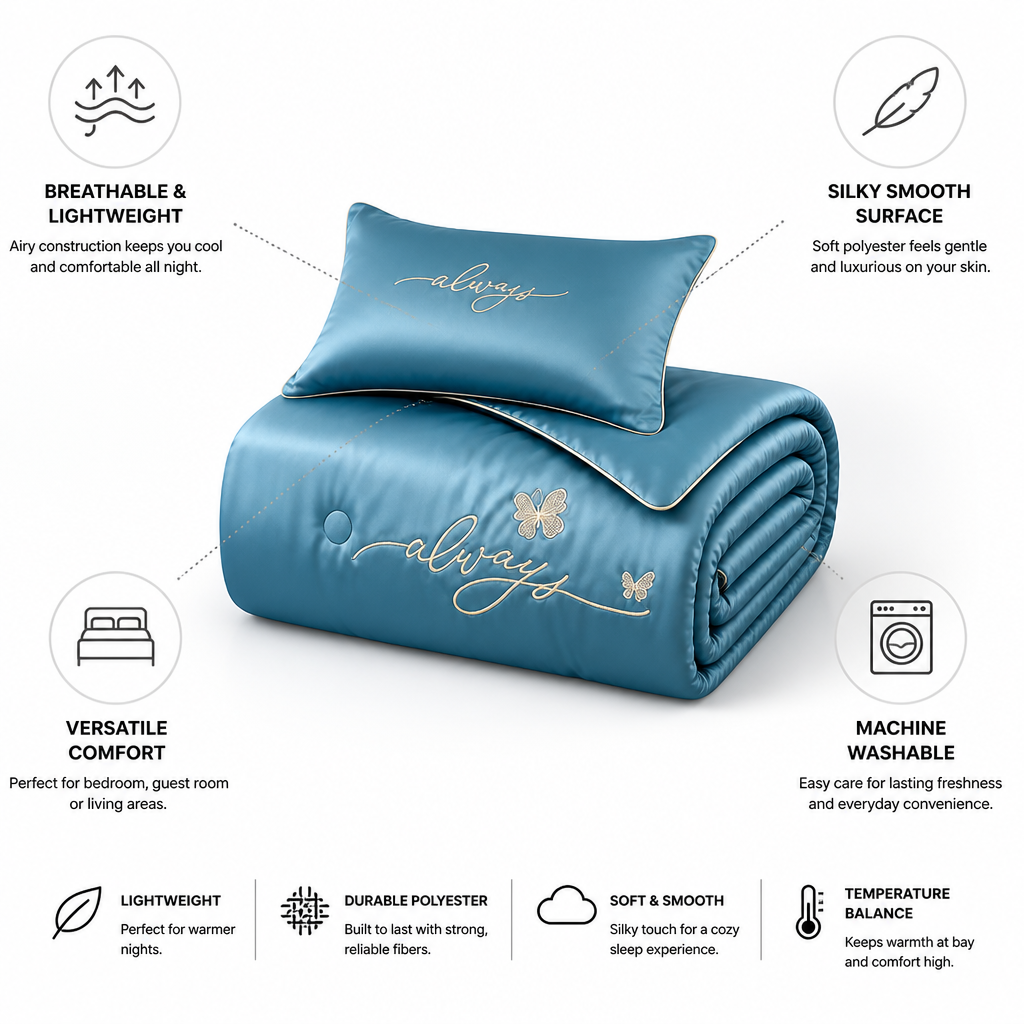 Summer Blanket Breathable Silky Polyester Machine Washable