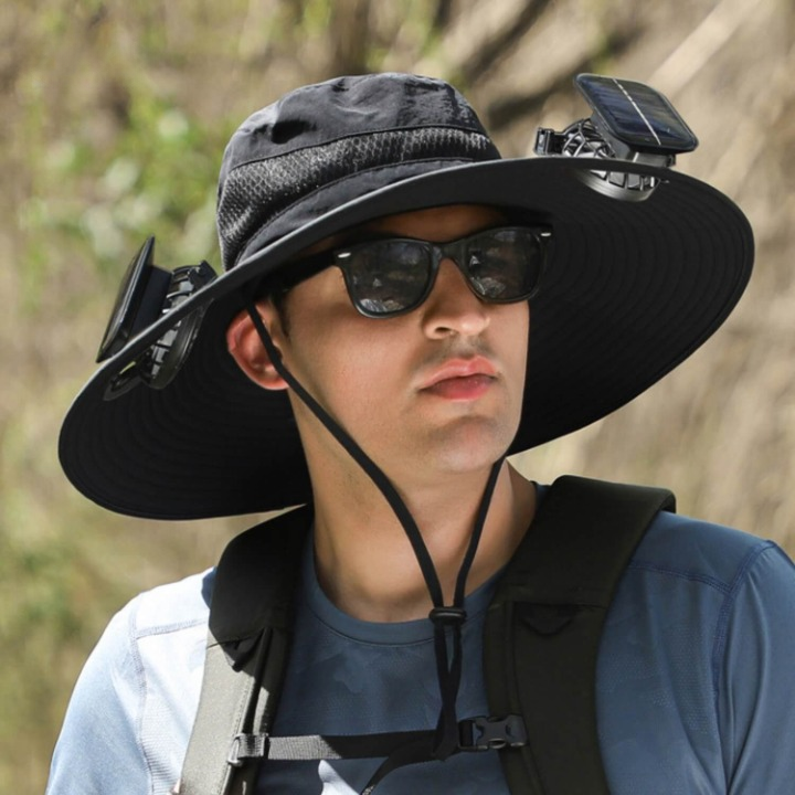 Sun Hat Solar-Powered Fan Wide Brim & UV Protection