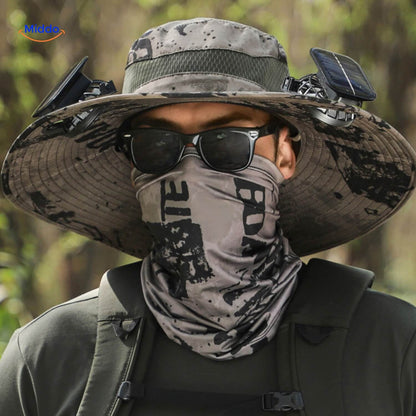 Sun Hat Solar-Powered Fan Wide Brim & UV Protection
