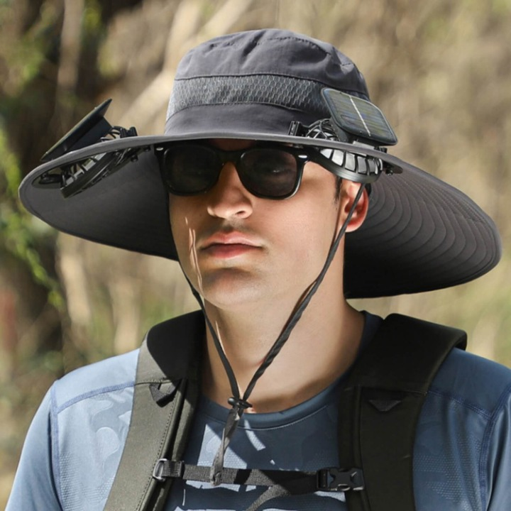 Sun Hat Solar-Powered Fan Wide Brim & UV Protection