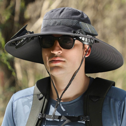 Sun Hat Solar-Powered Fan Wide Brim & UV Protection